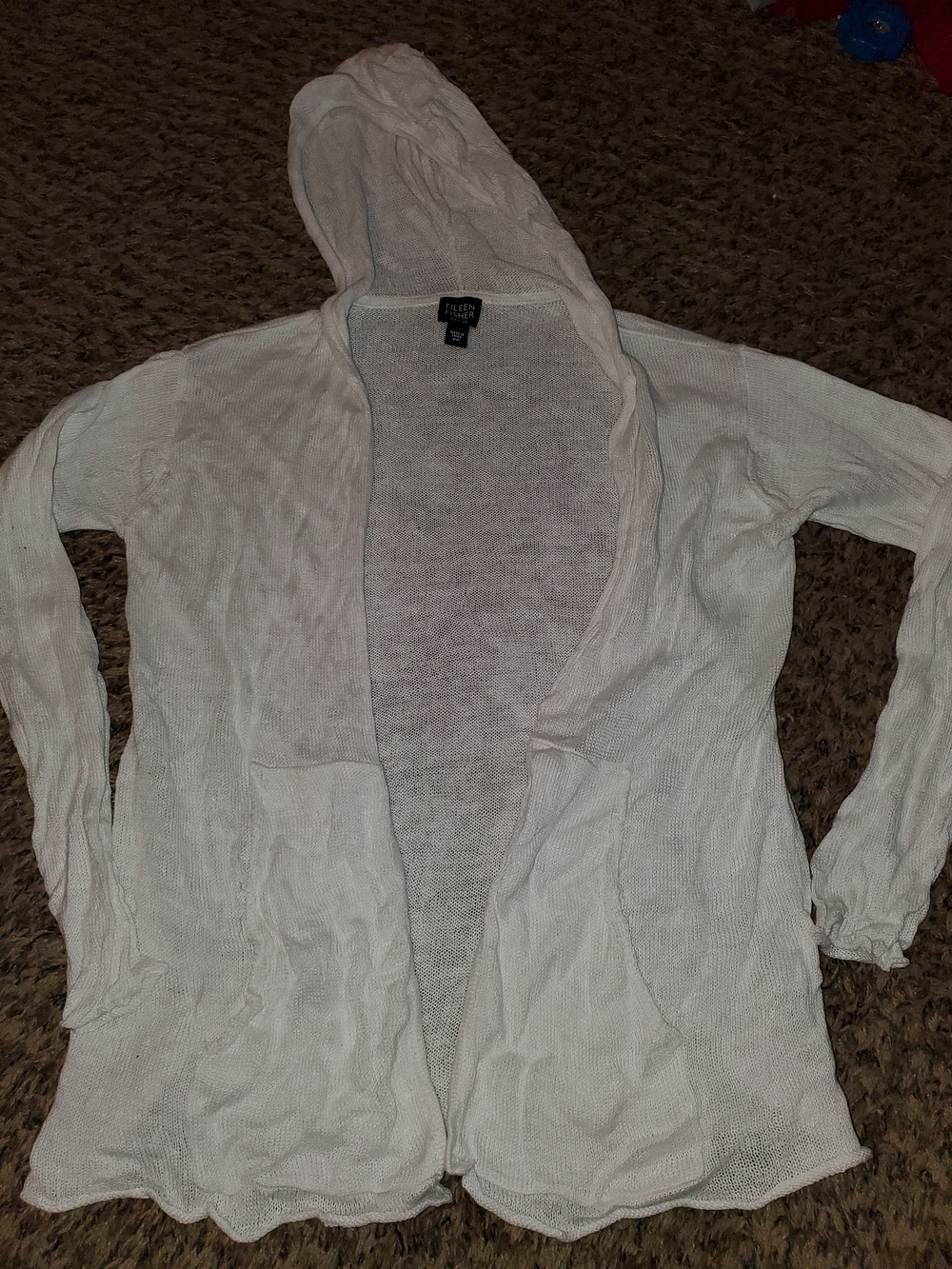 Eileen Fisher White Sheer Hooded Open-Front Cardigan